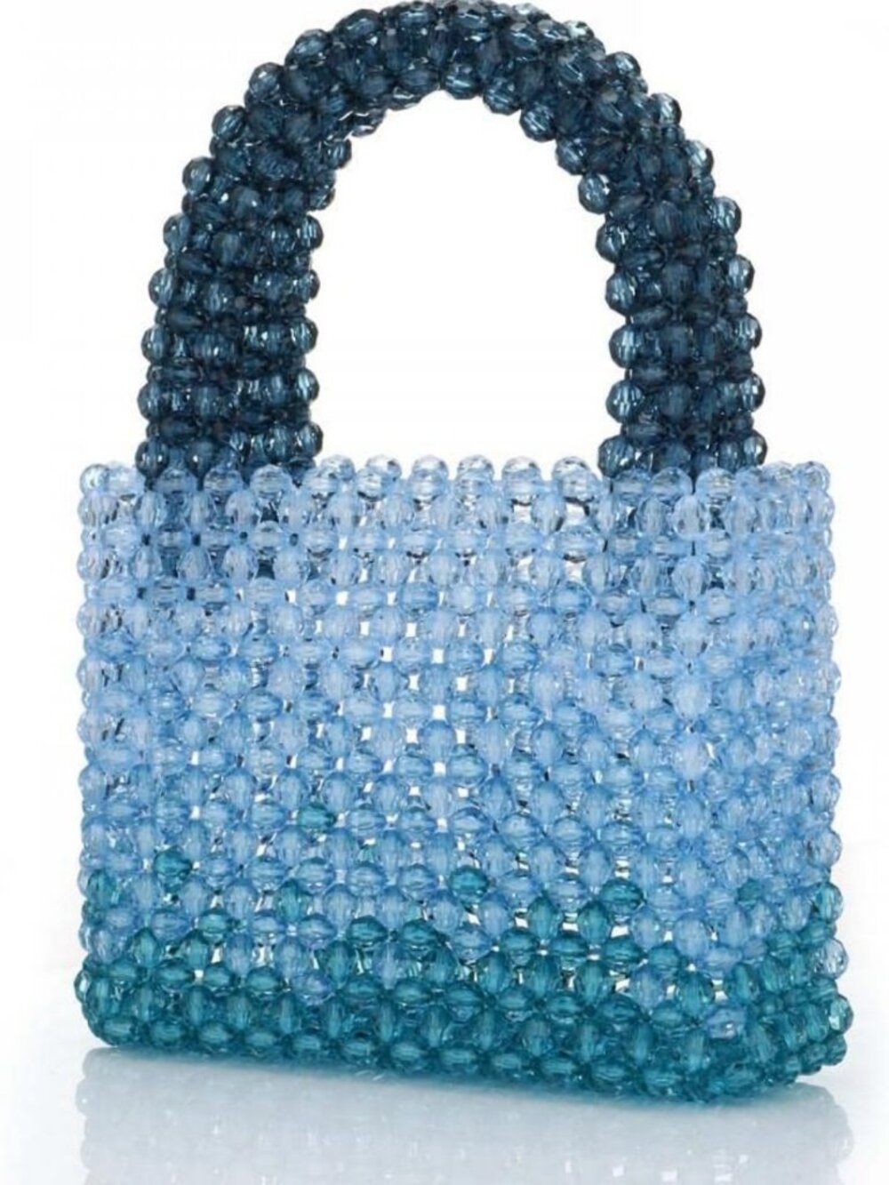 Handmade Mini Beaded Evening Purse - Gradient Blue Acrylic Tote Bag for Weddings